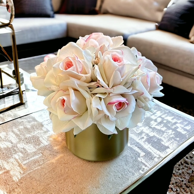 Bundle of 5 White & Pink Real Touch Faux Roses