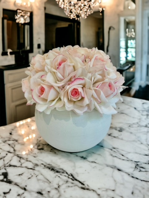 18 White Roses in Sphere Vase